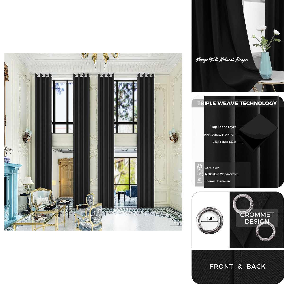 Grichril Extra Long Blackout Curtains – 2 Story High Living Room Drapes – Tall