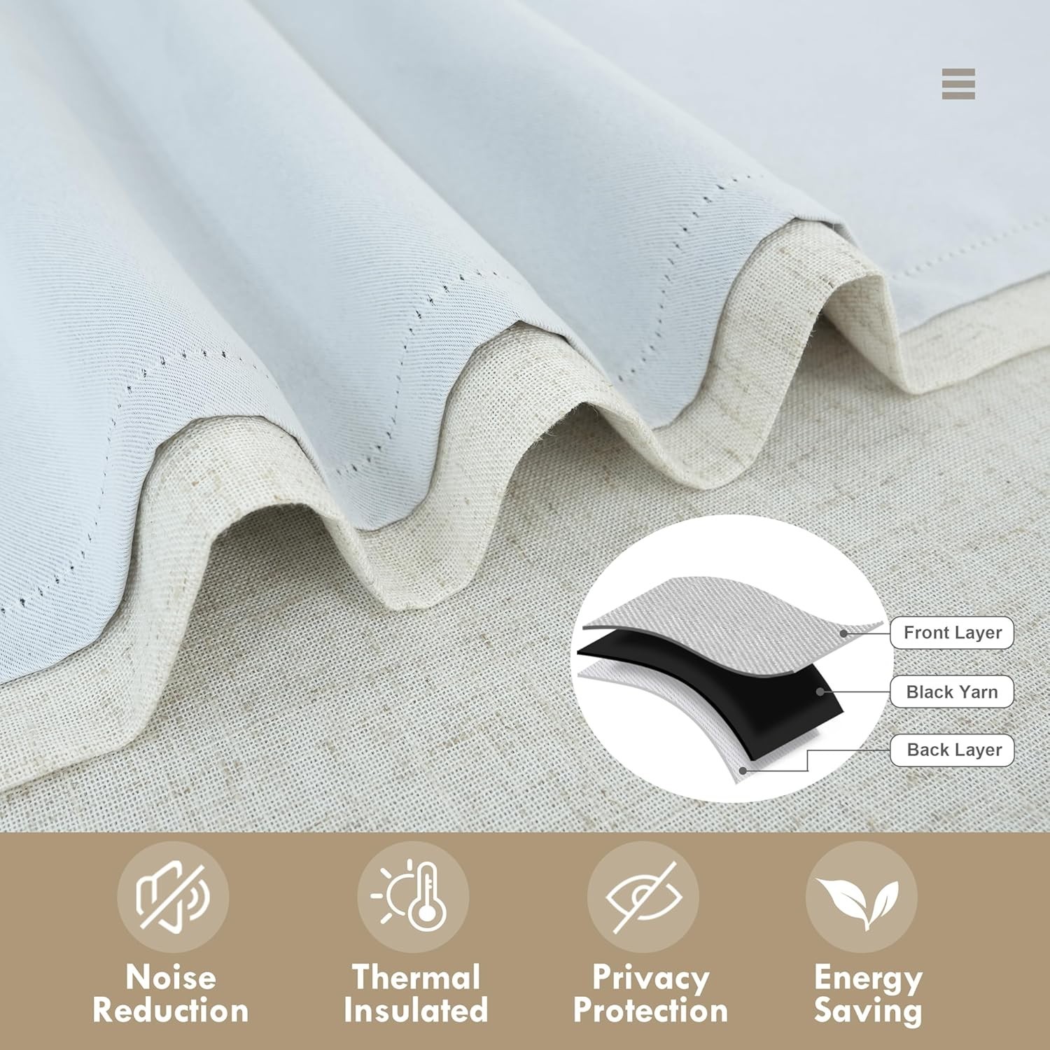 DriftAway Double Layer Light Linen Blackout Tie Up Curtains Thermal 45″W x 63″L
