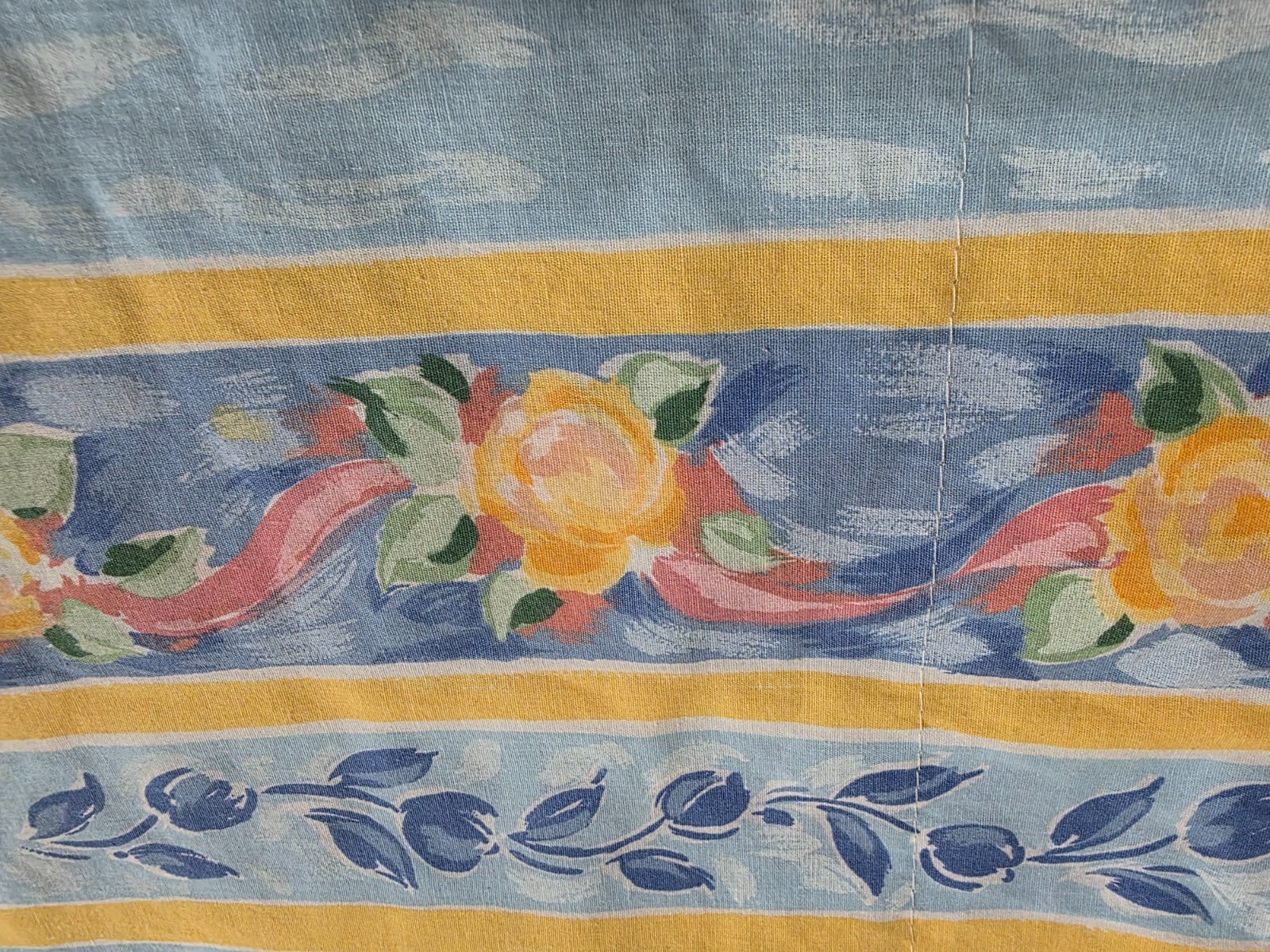 CROSCILL FIESTA WINDOW VALANCE 87×17 FLORAL STRIPE PINK BLUE YELLOW GREEN