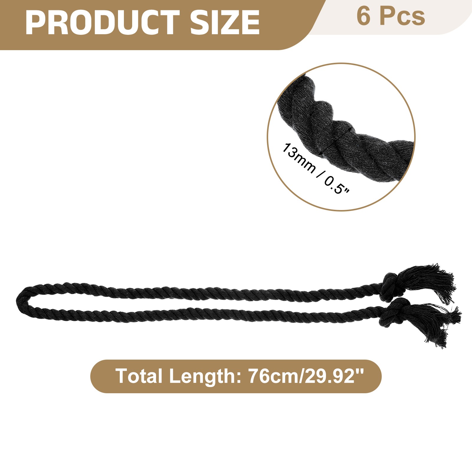 6Pcs Rope Curtain Tiebacks, 30″ Polyester Tassel Curtain Holdback, Black