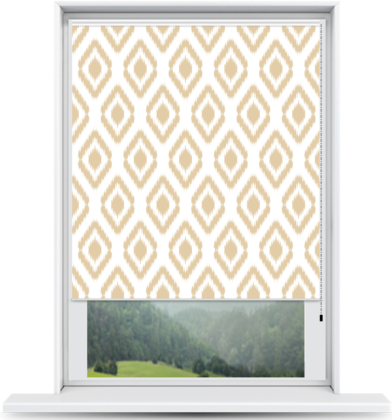 ArtToFrames Custom Window Shade – Blackout Ikat Beige Design Reversed Roll