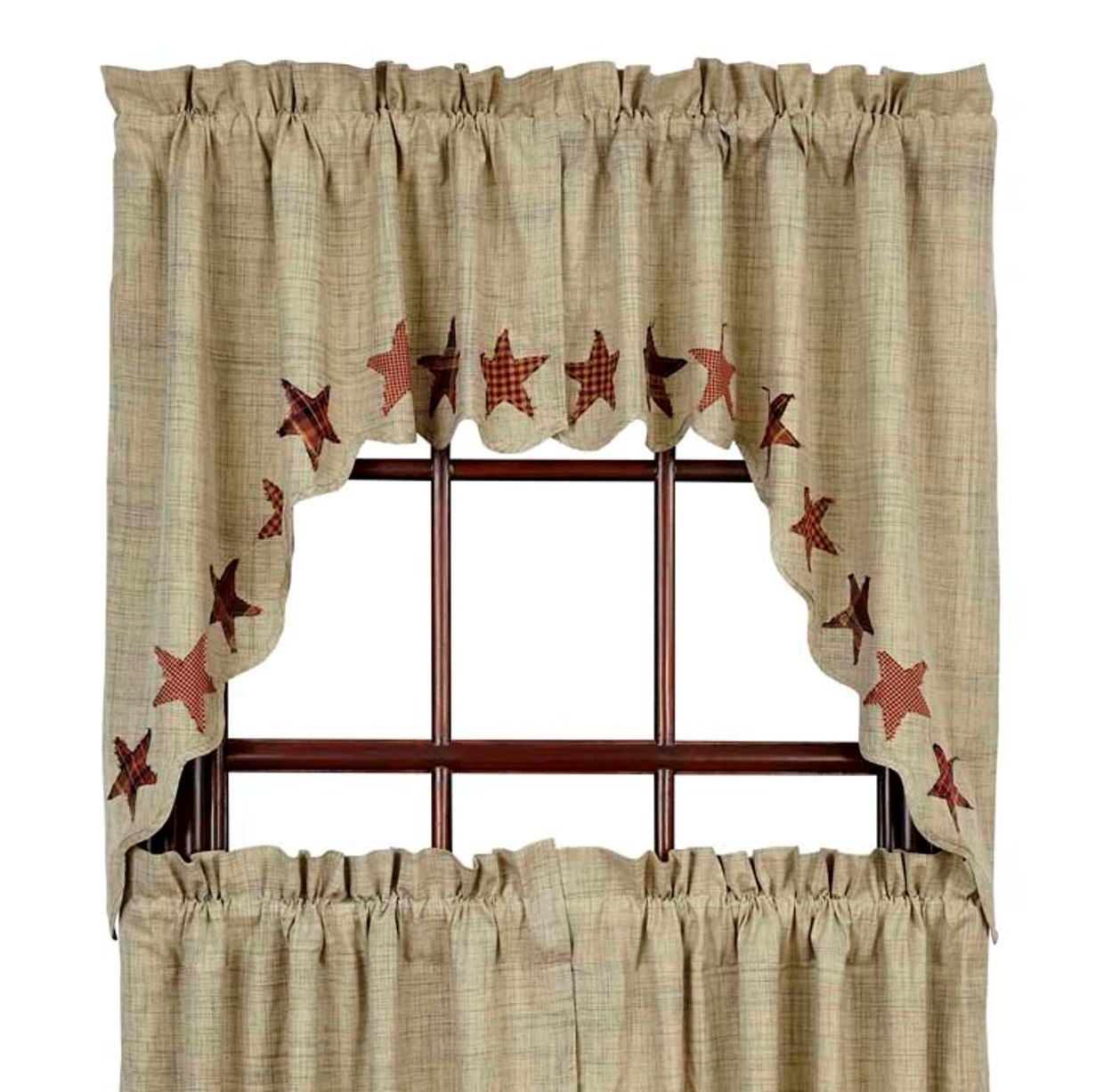 ABILENE STAR LINED SWAG VALANCE 36X36″ 2 PC SET CREME/DARK GREY