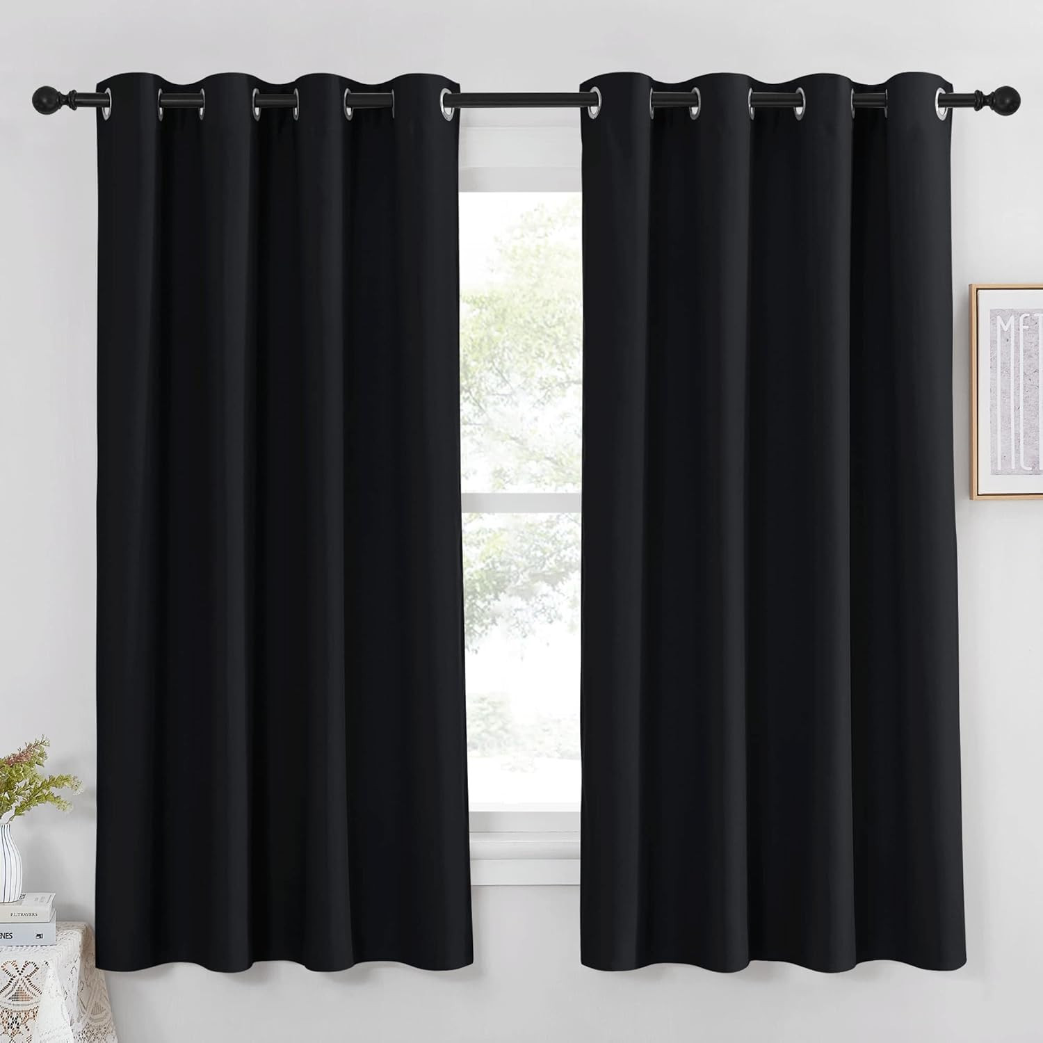 Thermal Insulated Black Out Curtains 63″ Long, Soundproof Grommet Drapes