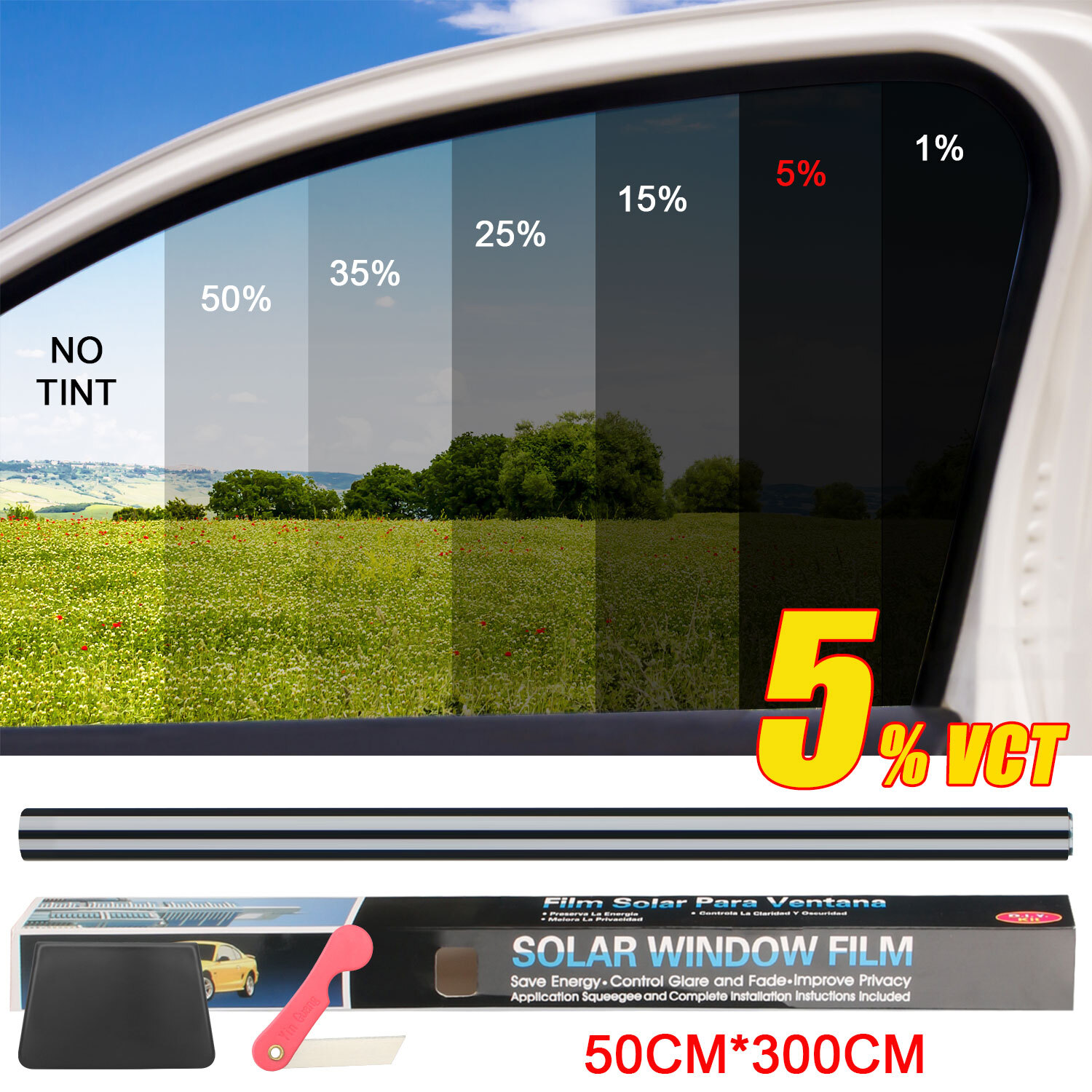 Window Tint Film Roll 20″ x 10ft with 5%/15%/25%/35% VLT Car Office&Commercial