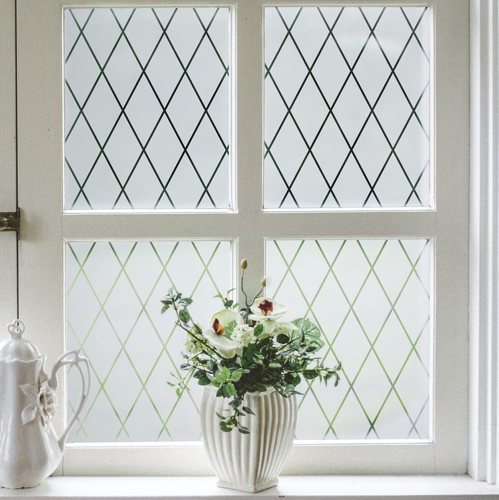 VELIMAX Lattice Frosted Window Film 17.7″x78.7″ (45x200cm), Pure