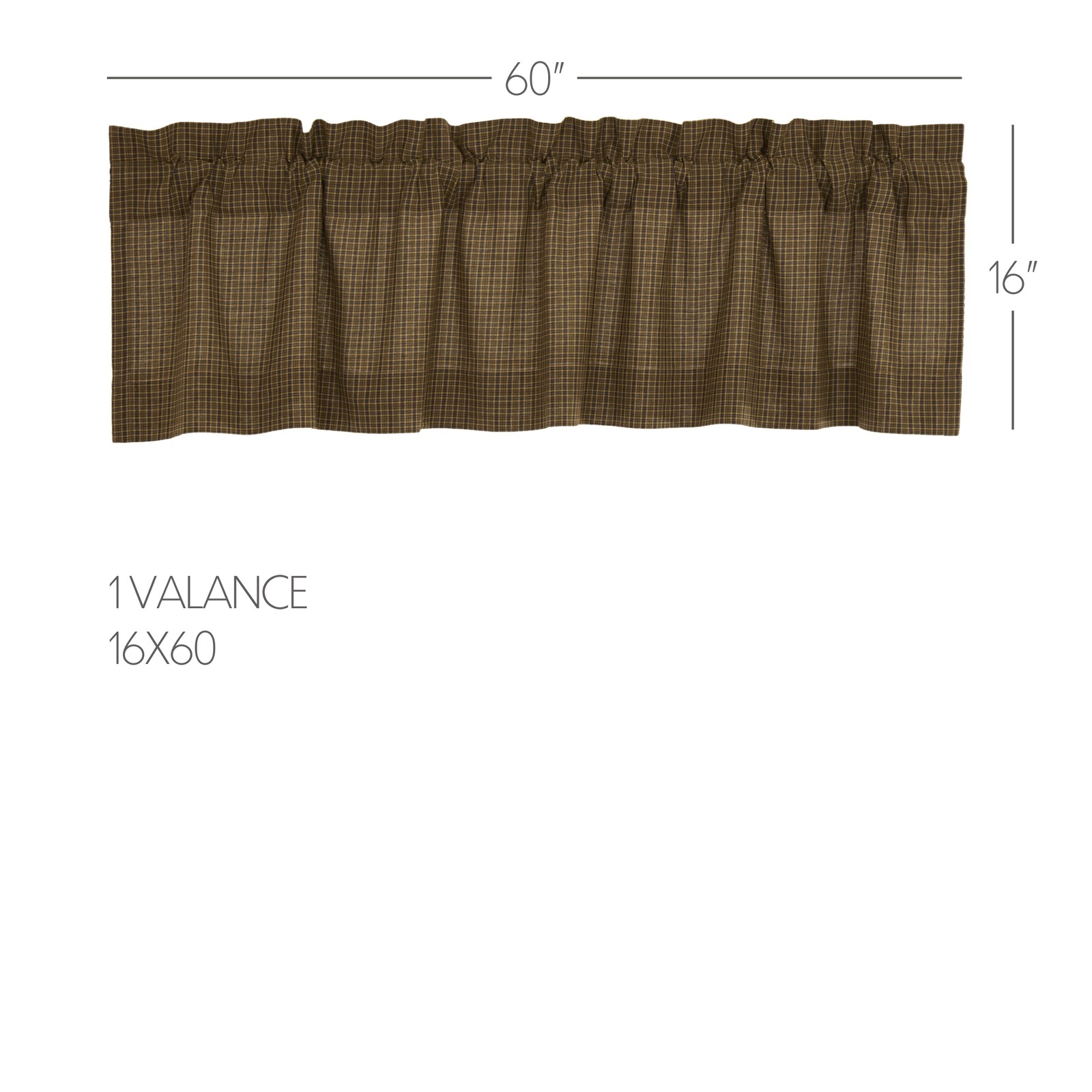 VHC Brands Rustic 16″x60″ Green Plaid Valance Rod Pocket Kitchen Window Curtains