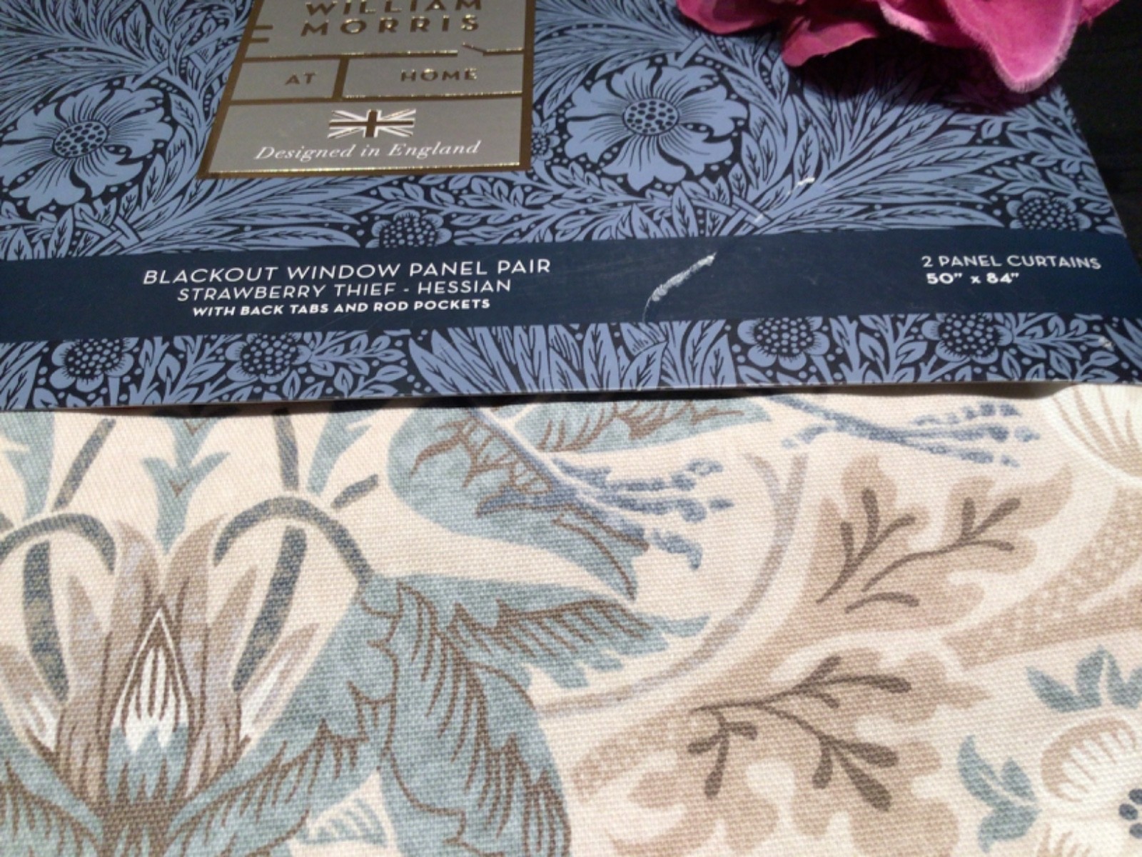 William Morris 2pc BLACKOUT Strawberry Thief Hessian Window Curtains 50×84 Heavy