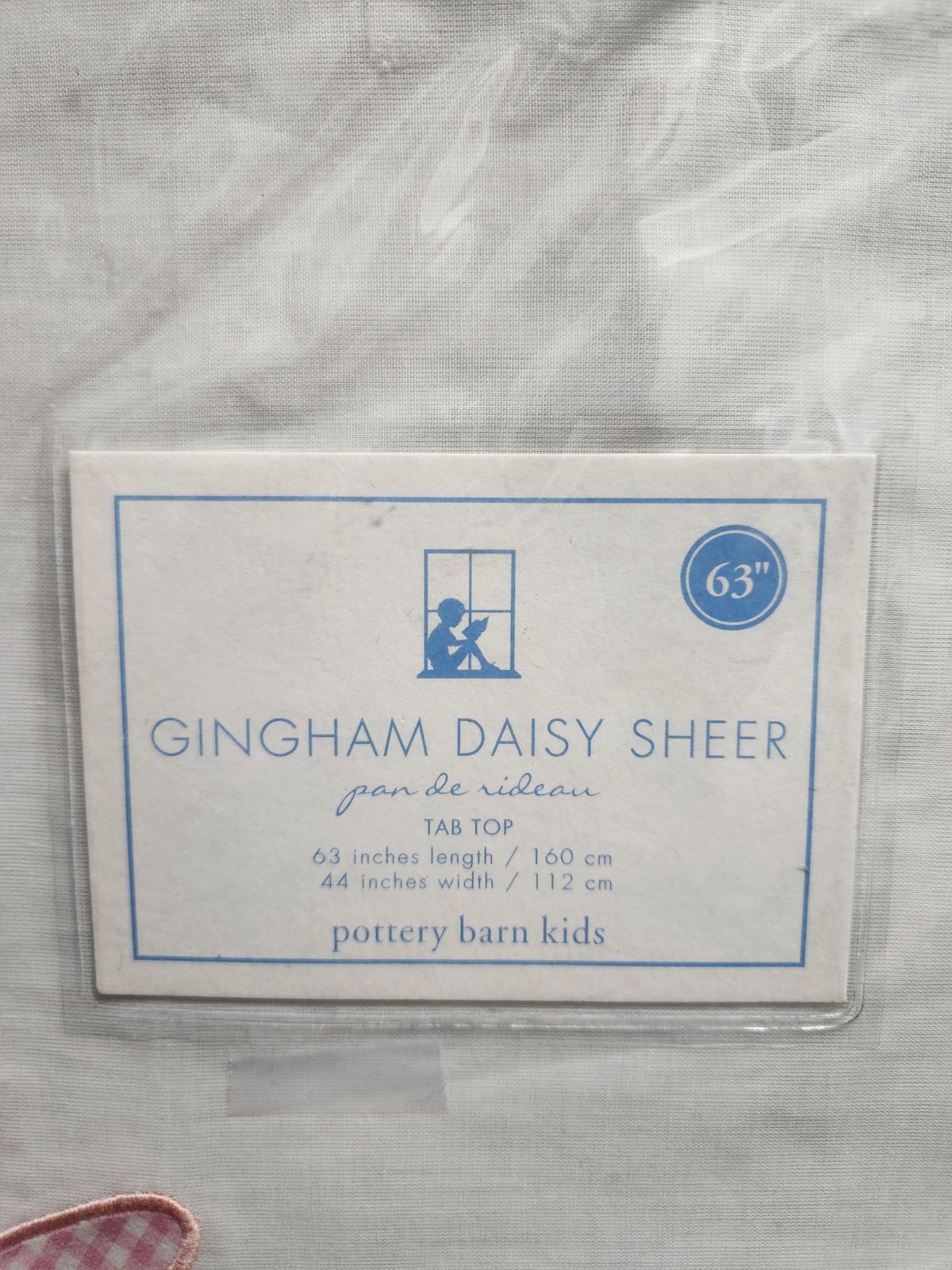 Lot 2 Pottery Barn Kids Gingham Daisy Tab Top Window Sheer Curtain 66″ L 44″ W