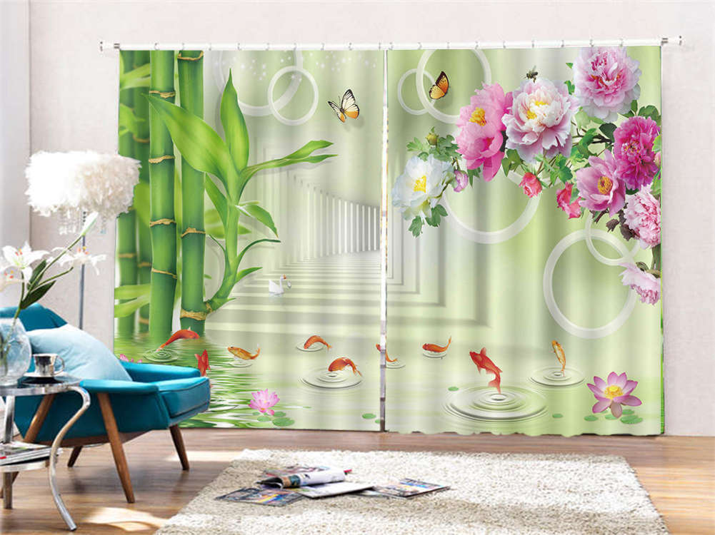 Bamboo Grows Water 3D Curtains Blockout Photo Printing Curtains Drape Fabric