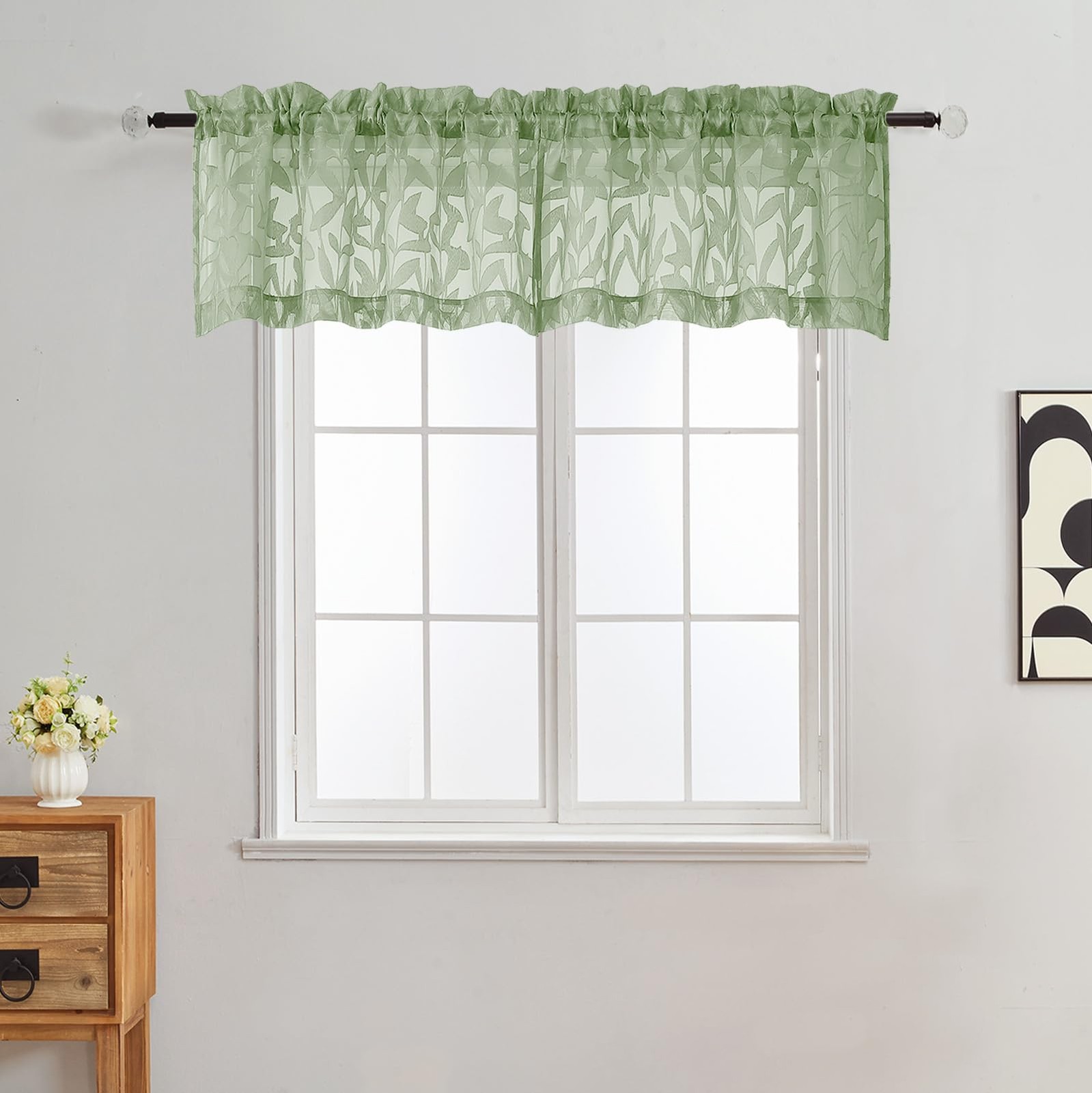 Sage Green Valance for Windows, Light Filtering Kitchen Valances for Small Sh…