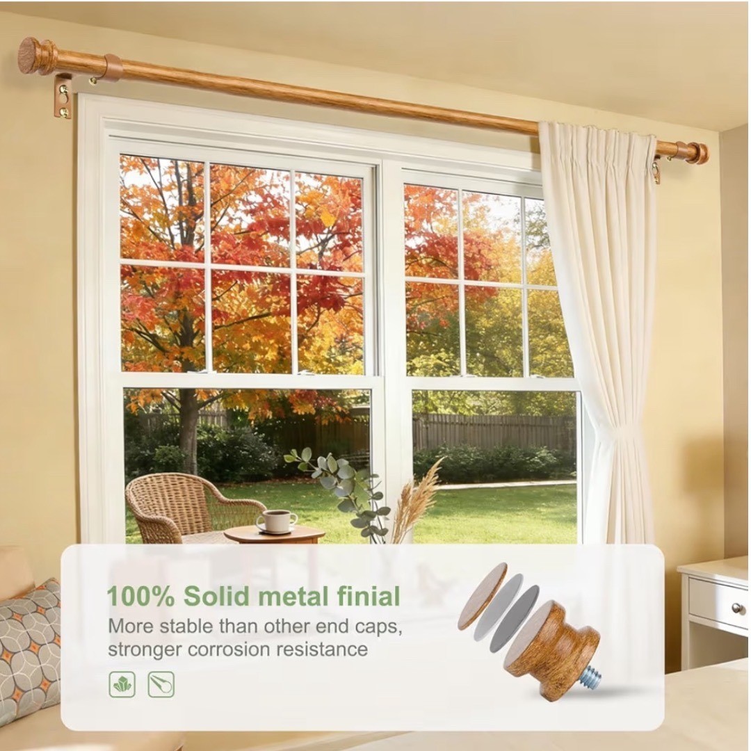 TKZTKZ Faux Wood Curtain Rod Adjustable 36-72 Inch Metal Farmhouse Boho Brown