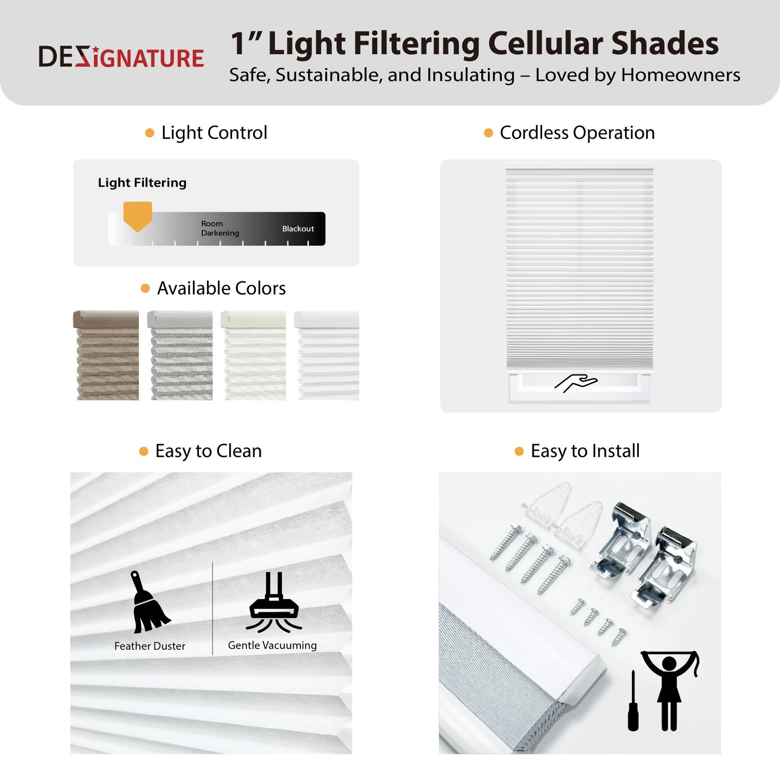 Dez Furnishings Cordless 1 Signature Light Filtering Cellular Shade 71 W X 48 H
