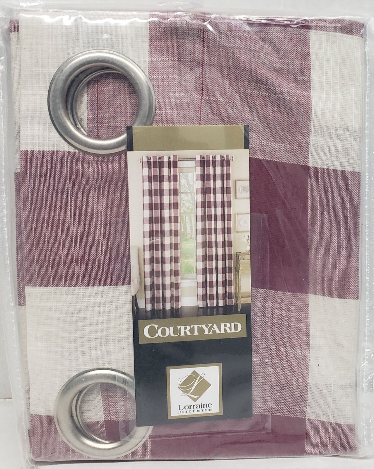 1 Printed Curtains GROMMET VALANCE ONLY (56″x12″) PURPLE & WHITE SQUARES, LHF