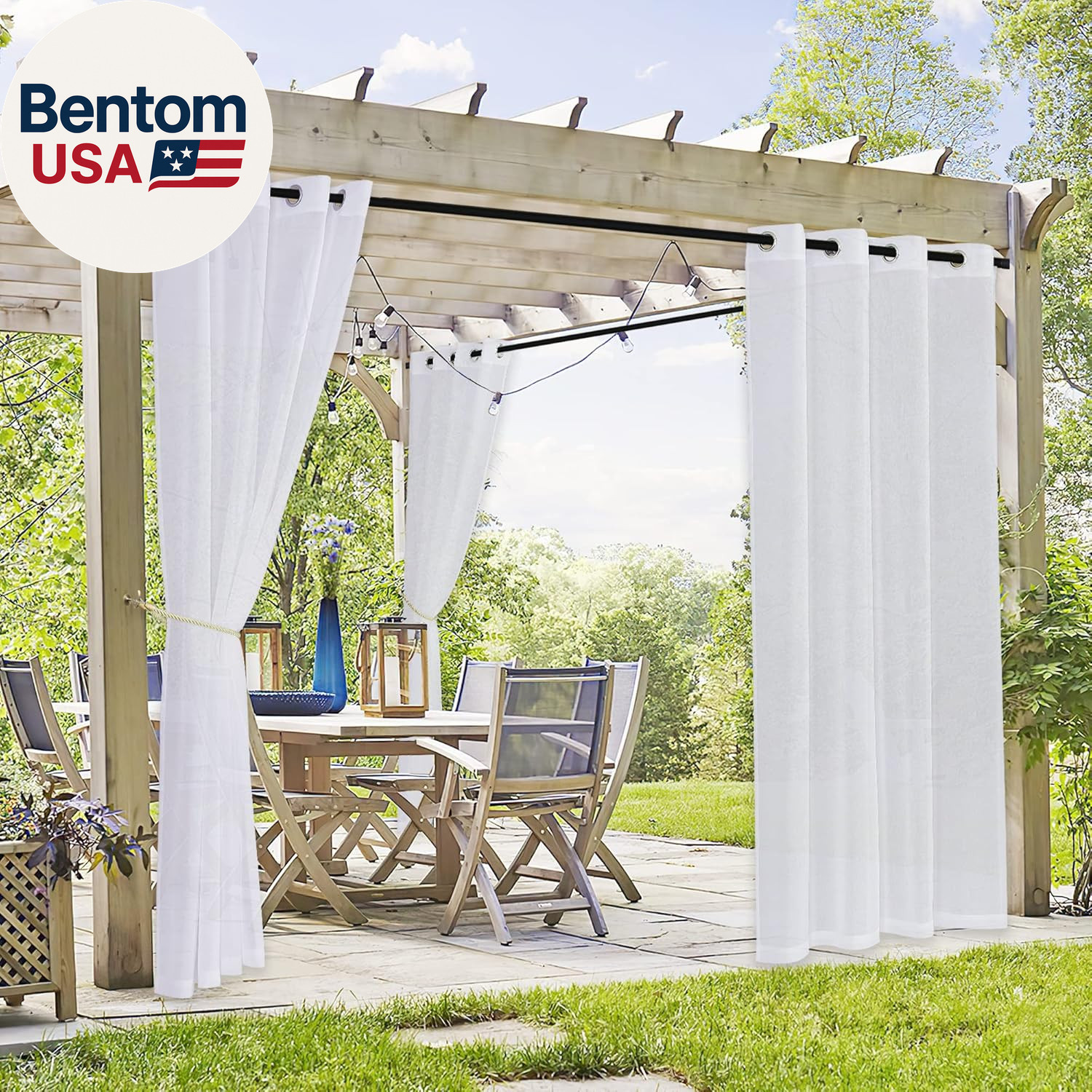 2 Panels Outdoor Curtains for Patio – Linen Look Semi-Sheer Curtains for Patio W