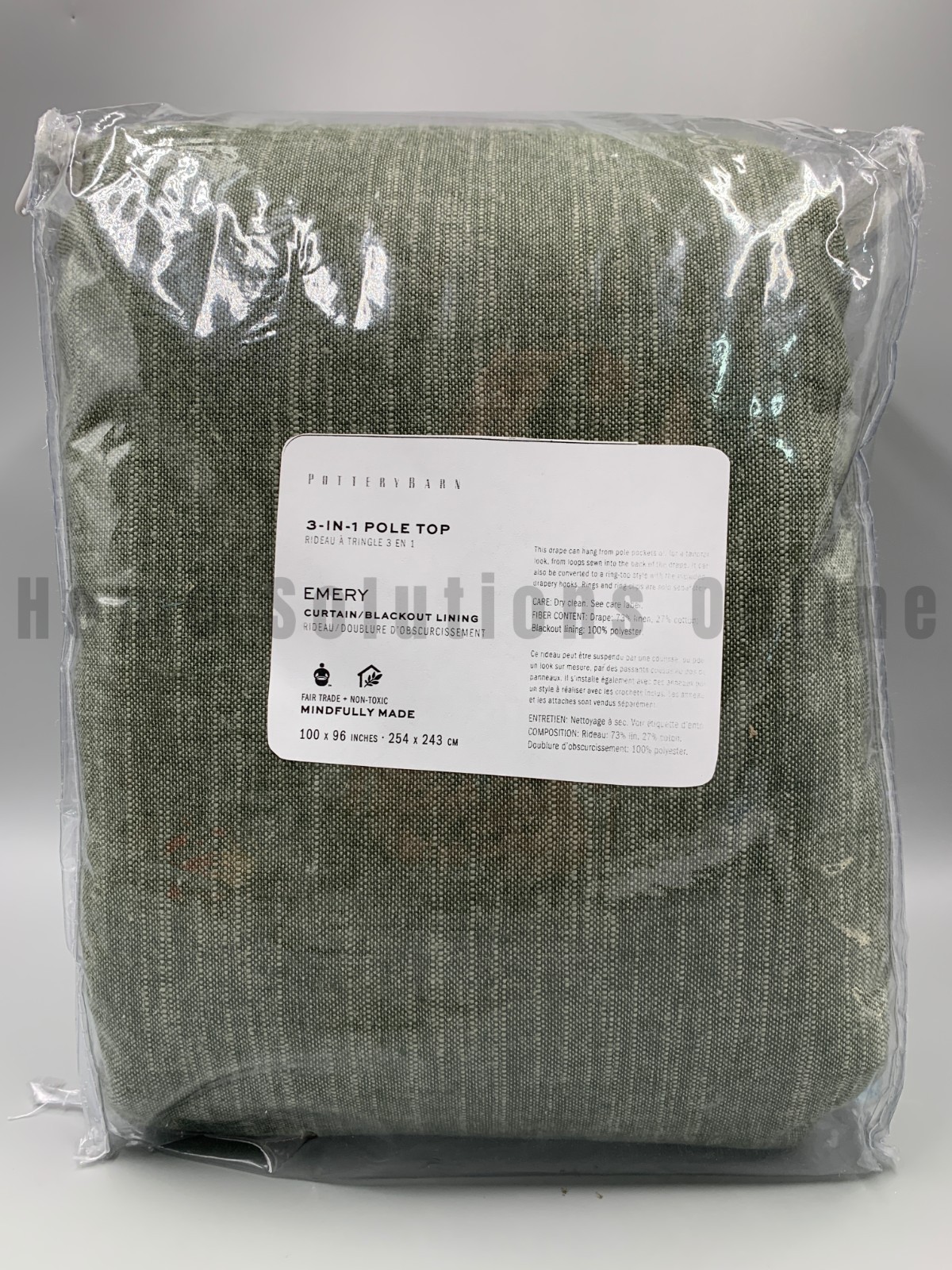 Pottery Barn Emery Linen Blackout Curtain Loden Green 100″ x 96″ #8905A