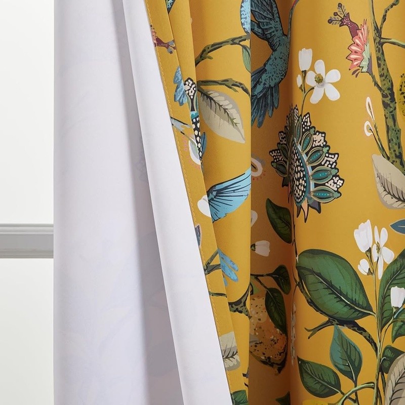 Hummingbird Window Curtains Set Room Darkening Drapes Energy Efficient Blackout