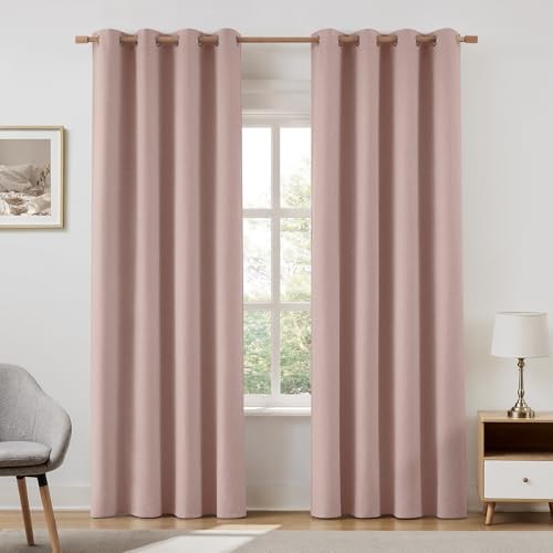 100% Linen Blackout Curtains for Bedroom, 52″W x 84″L (Pack of 2) Blush Pink