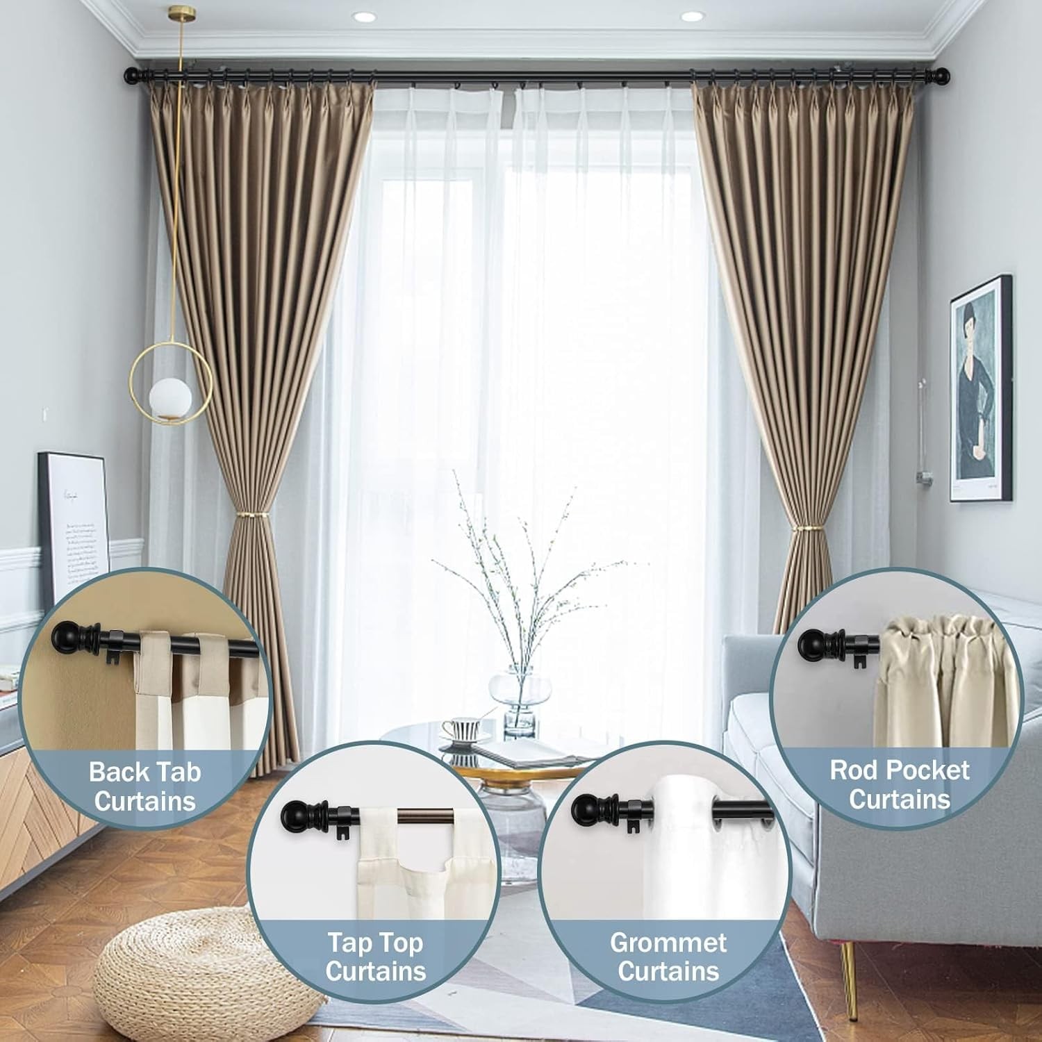 Extra Long Curtain Rods 120-inch To 170-inch,1”Heavy Duty for Living Room,Bed…