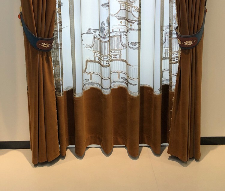 Custom floor-to-ceiling window velvet coffee cloth curtain valance drape C2100