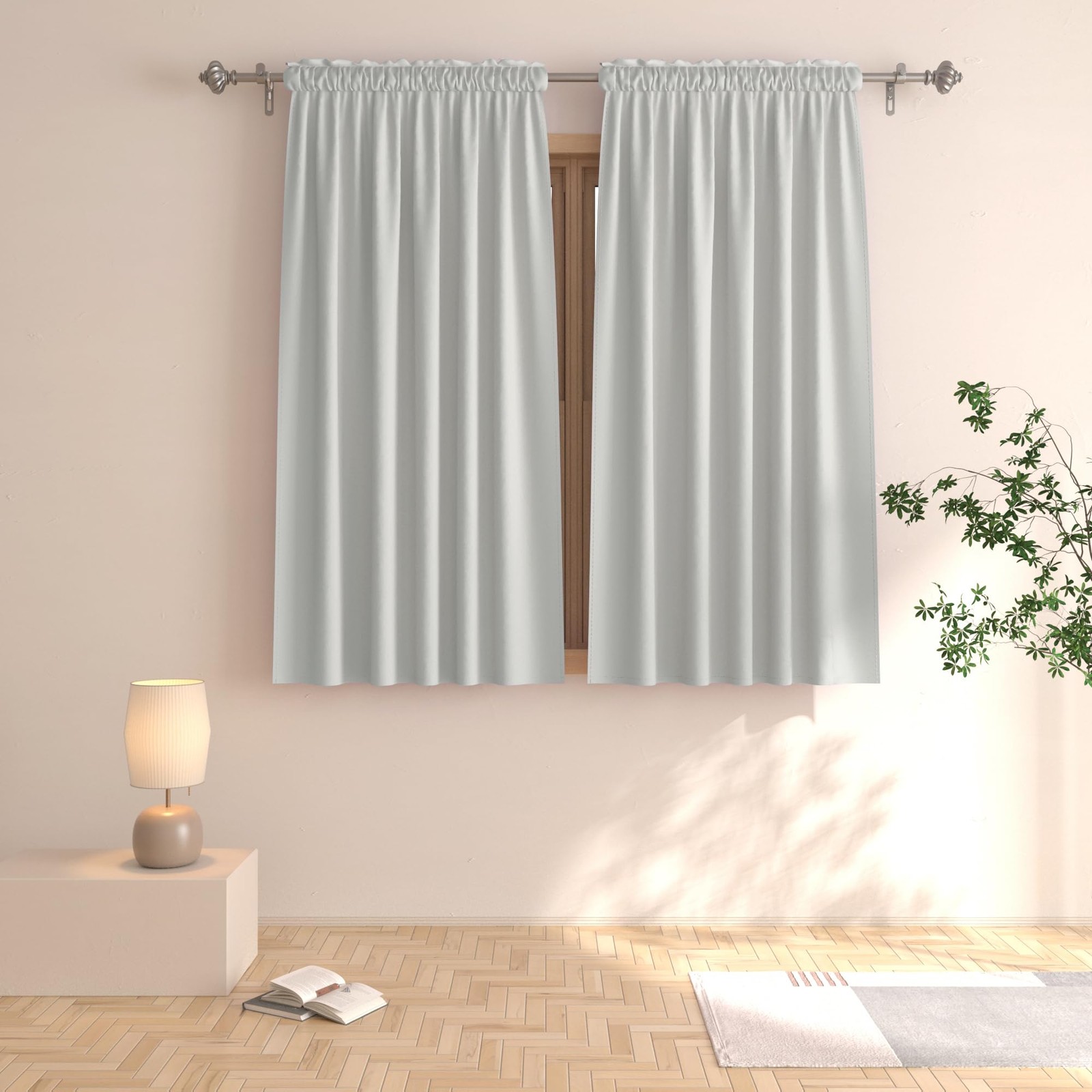 Light Grey Room Darkening Window Curtain Panels Thermal Insulated Drapes 2PC