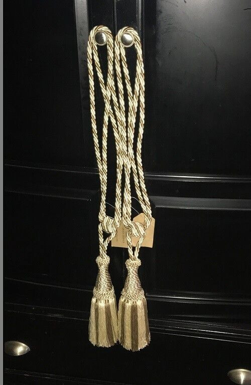Set Large Curtain Tieback Fringe Tassel Hollywood Regency 11in Cream Beige Ivory