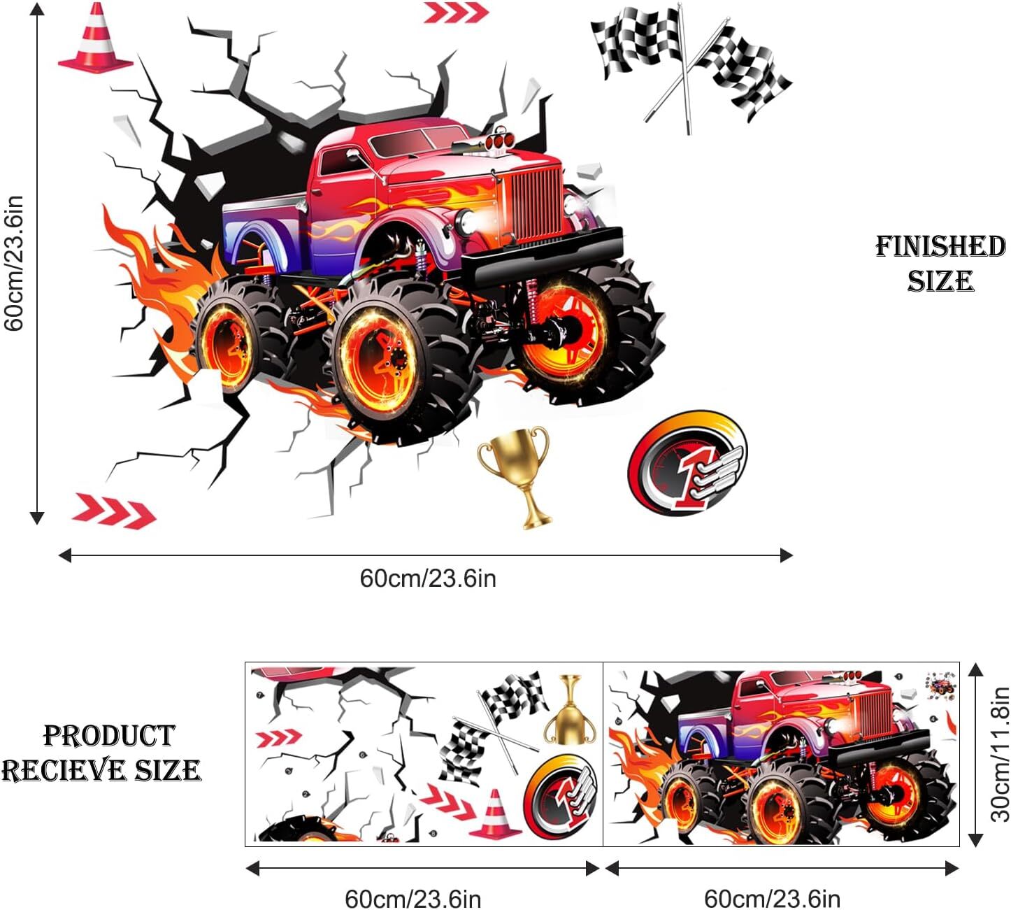 Supzone 3D Racing Car Wall Decals for Boys Room, Fast Multi-colored