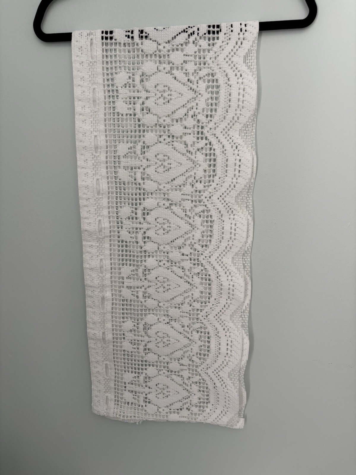 Lacy Valance W/ Heart & Floral Design, 11”x54” White Color, Country Cottage