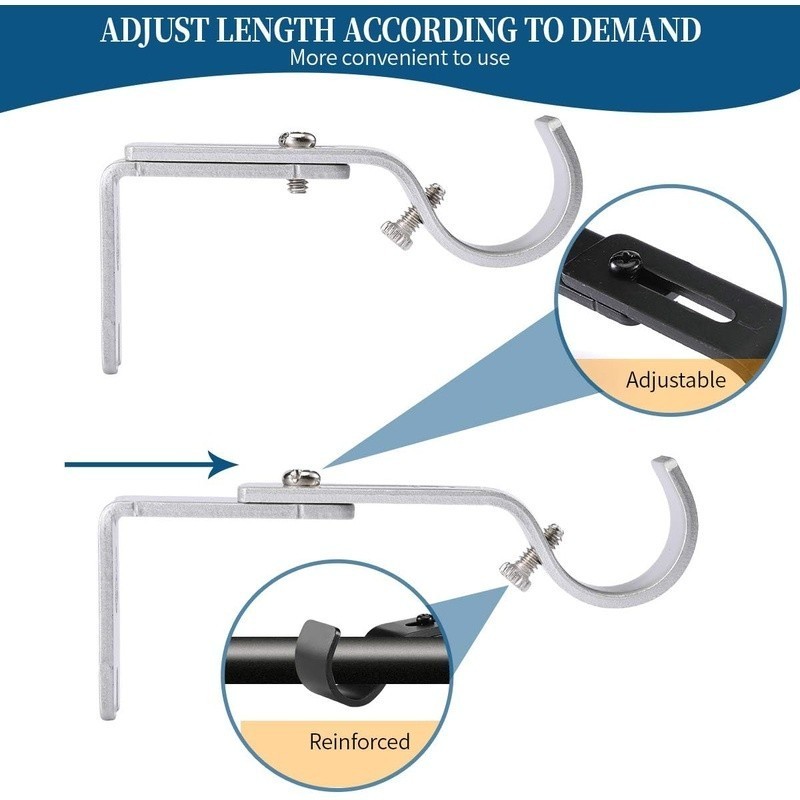 Heavy Duty Adjustable Curtain Rod Brackets Durable Metal Holders Home Office Use