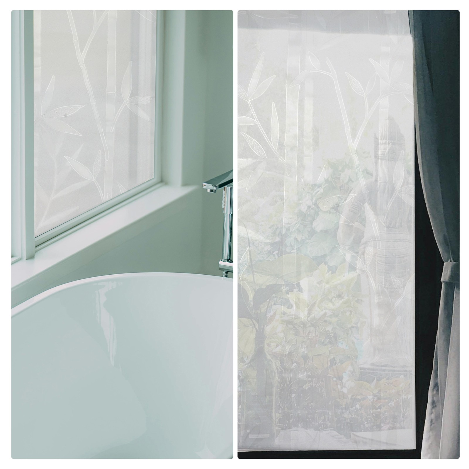 Bamboo Pattern No Glue Window Privacy Film for Home 196.85″L x 17.72″W Clear
