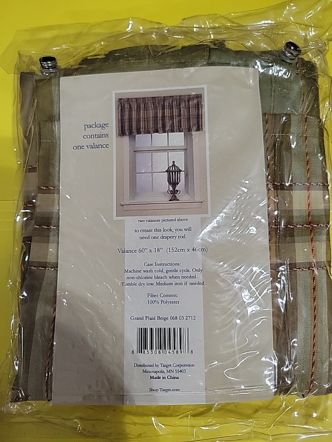 Vintage Target HOME Window Valance Grand Plaid Beige 60×18 NOS New NIP Farmhouse