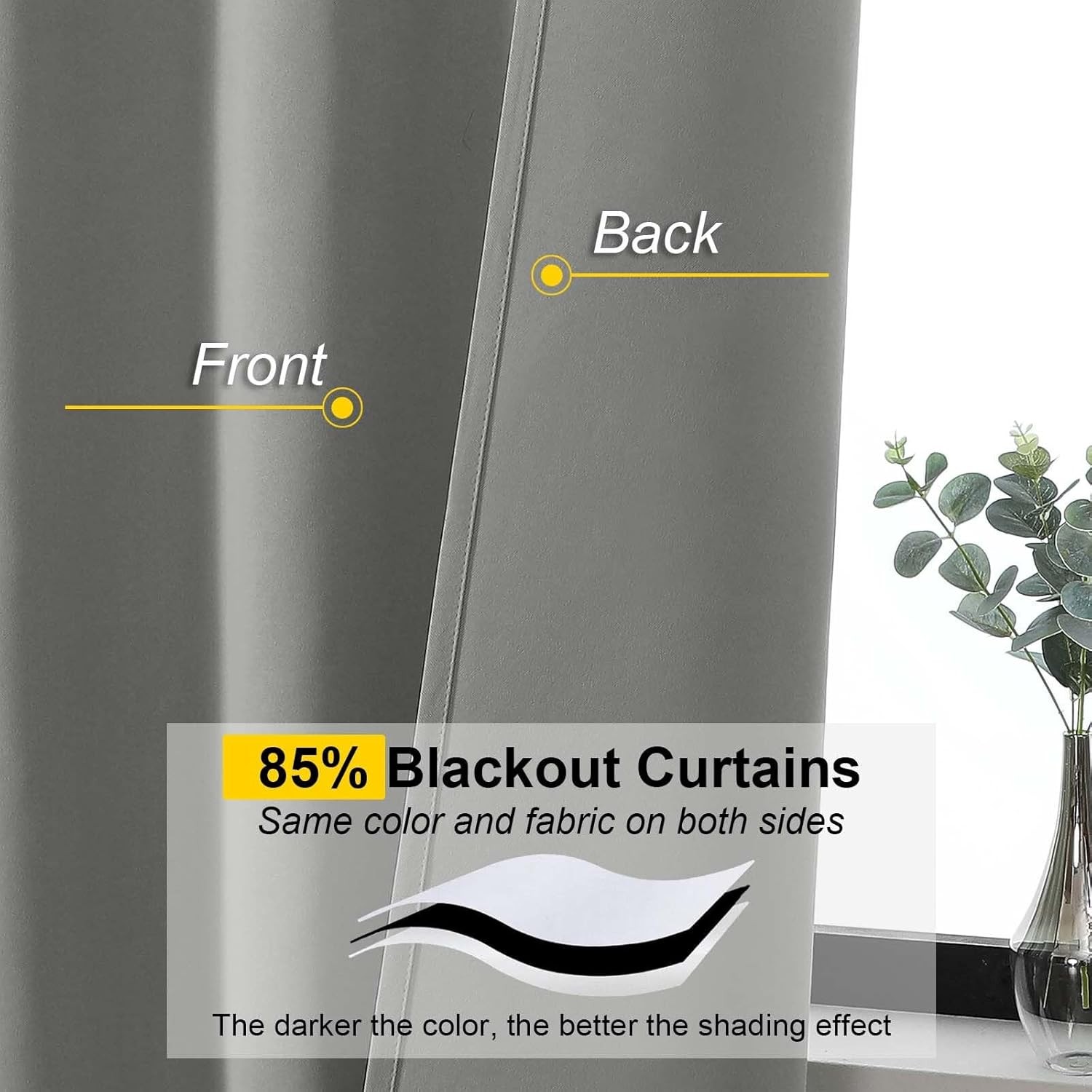 Light Grey Blackout Curtains for Bedroom Living Room 63 Inch Length 2 Panels Set