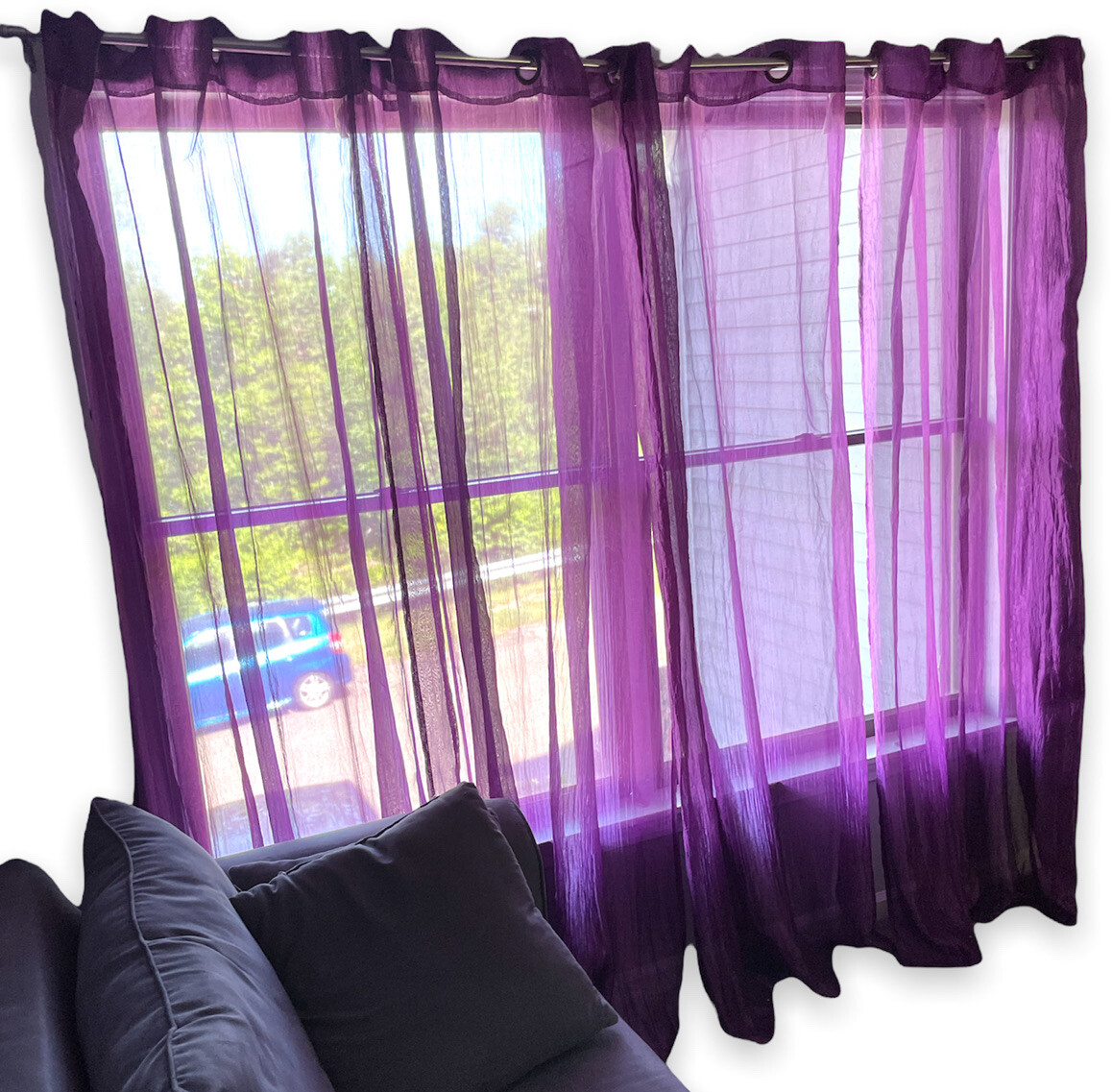 Luxury Home Textiles Set of 4 Grommet Top Curtains Panels Semi Sheer Purple
