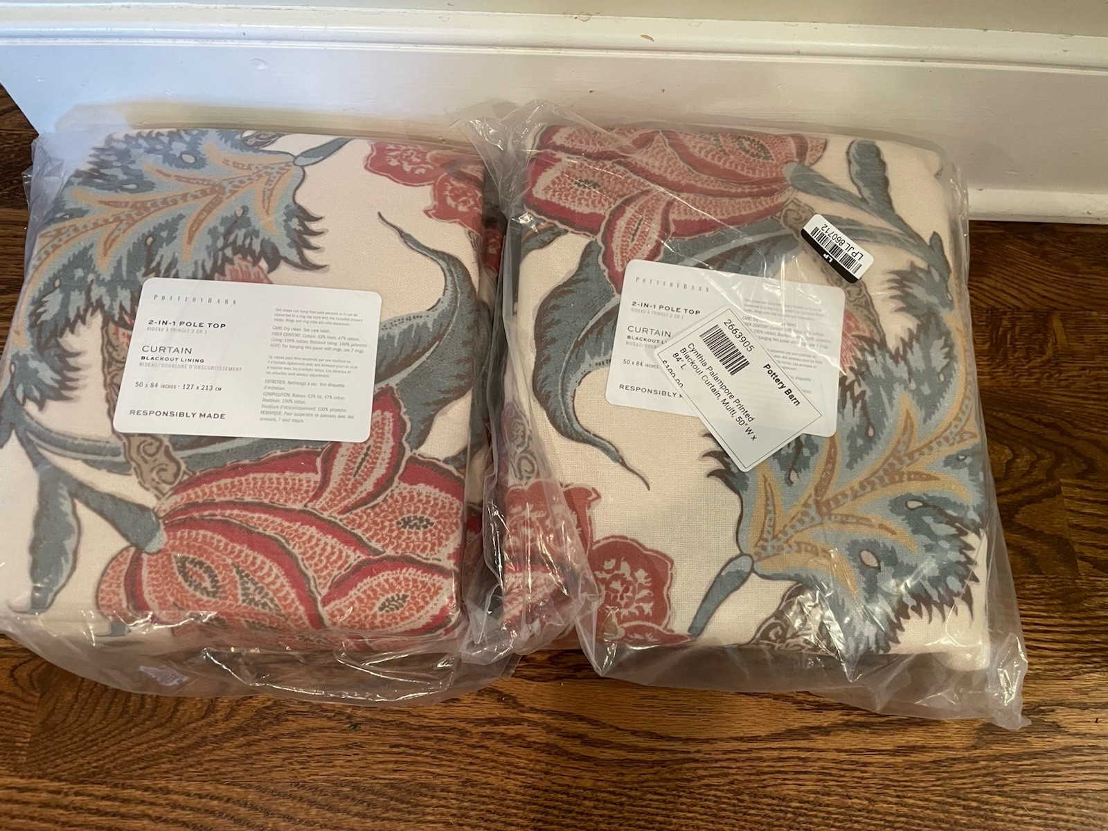 Pottery Barn Cynthia Drapes Set 2 Palampore Floral 84 Blackout Curtains Pair New