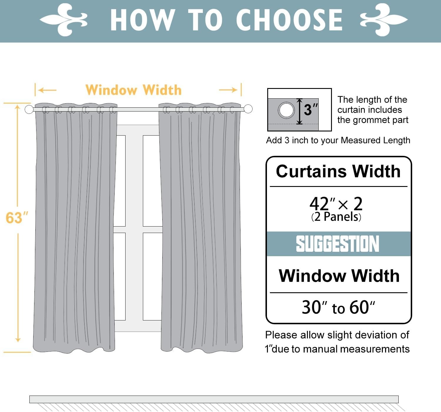 Blackout Curtains 63 Inches Long, Curtains 63 Inch Length Thermal Insulated Grey