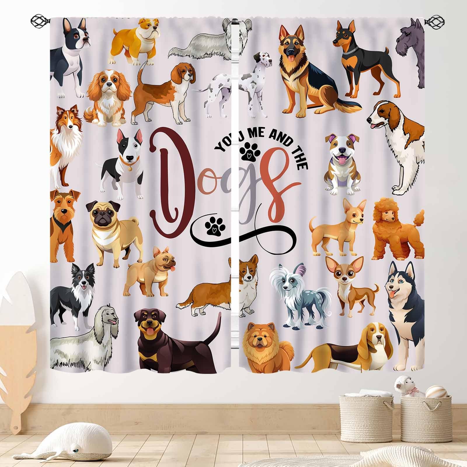 Cute Dog Curtains, Funny Animals Multi Puppy Dog Lovers Kawaii Cute Pets Colo…