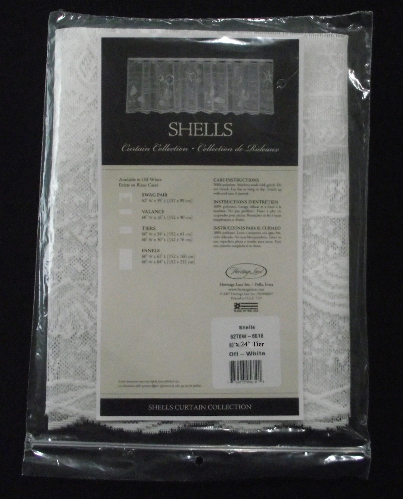 Heritage Lace Shells Starfish Sea Words Window Curtain TIER 60″Wx24″L Off White