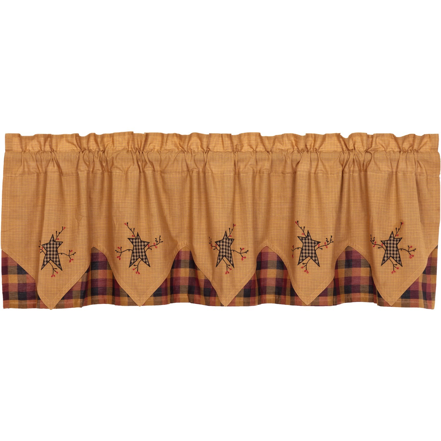 Heritage Farms Primitive Star and Pip Layered VALANCE SCALLOPED LINED 20X72 VHC
