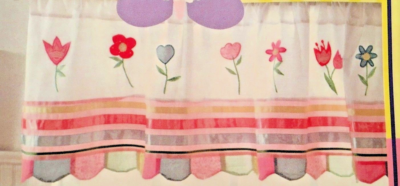 VALANCE flowers, ribbon ~ pink green blue,cotton, lined PETITE GARDEN ~ NEW