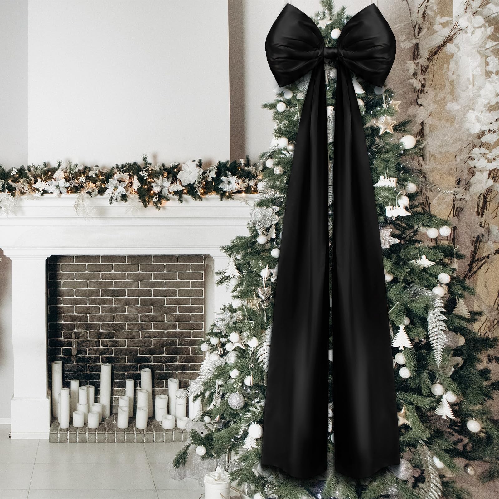 20×47 Inch Christmas Extra Large Satin Bows Tree Topper Black Wreath Decor