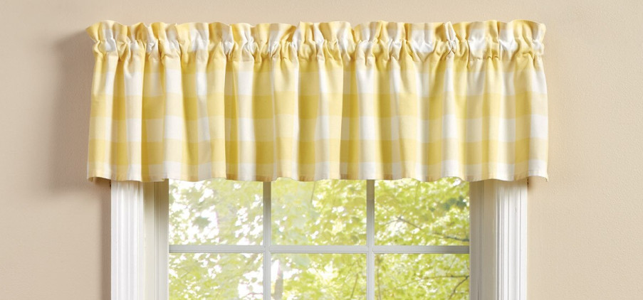 1 Wicklow Yellow White Cotton Check Country Farmhouse Valance 72″ x 14″