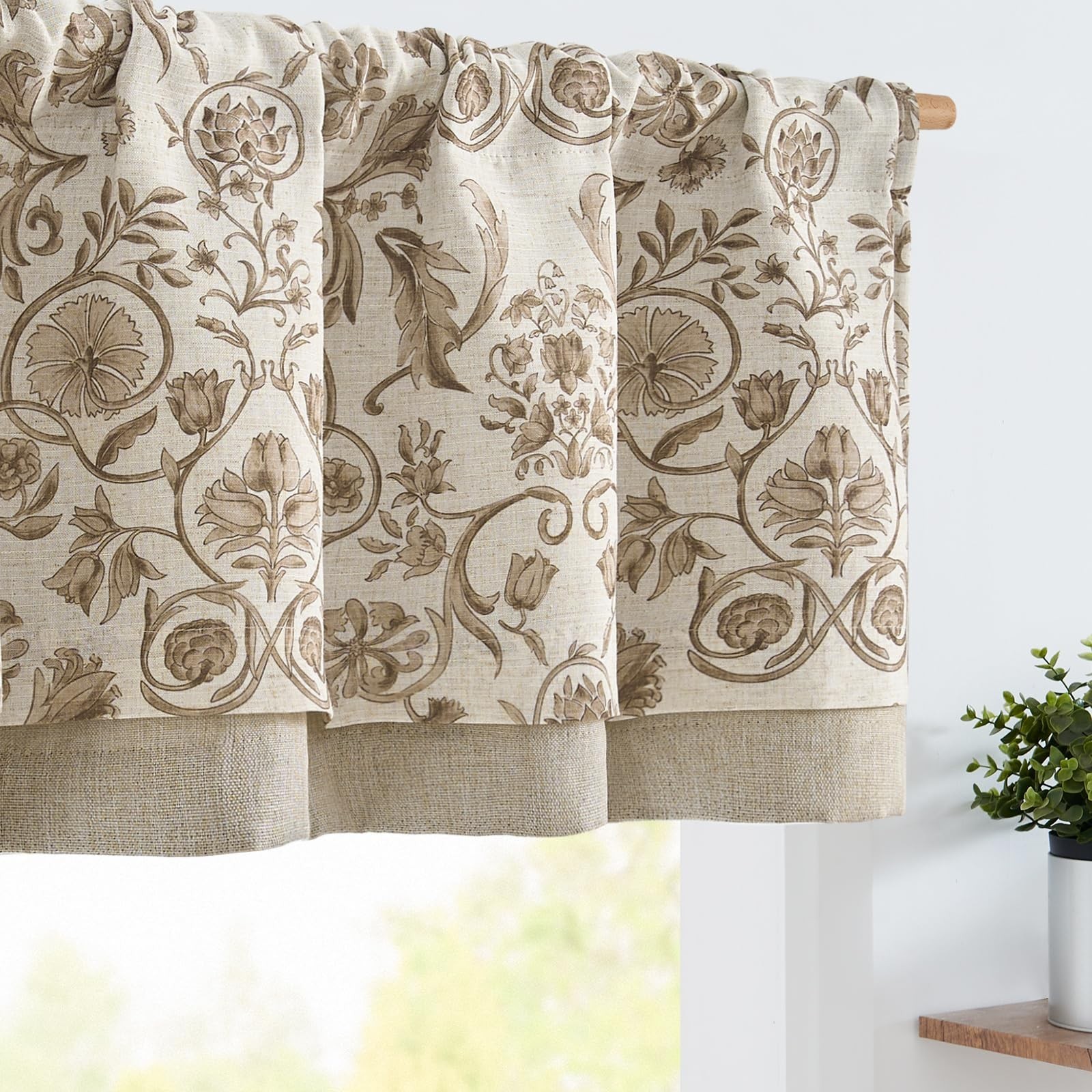 Double Layer Linen Valance Curtains Pack of 2 – 18 Inch Light Filtering Rod Pock