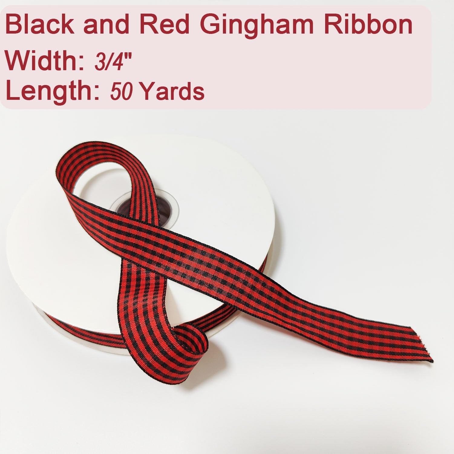 3/4 Inch 50 Yards Black Red Checkered Buffalo Plaid Gingham Ribbon Craft Bows