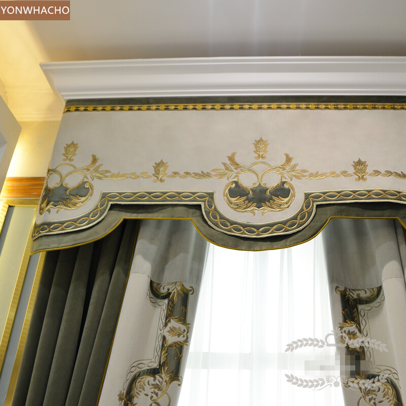 high-quality green embroidered thick velvet cloth blackout curtain tulle B671