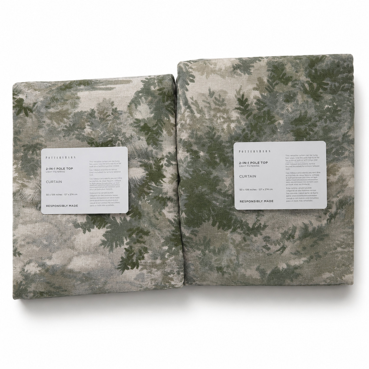 Pottery Barn Jardin Toile Light Filtering Curtains Set of 2 50×108 Green New