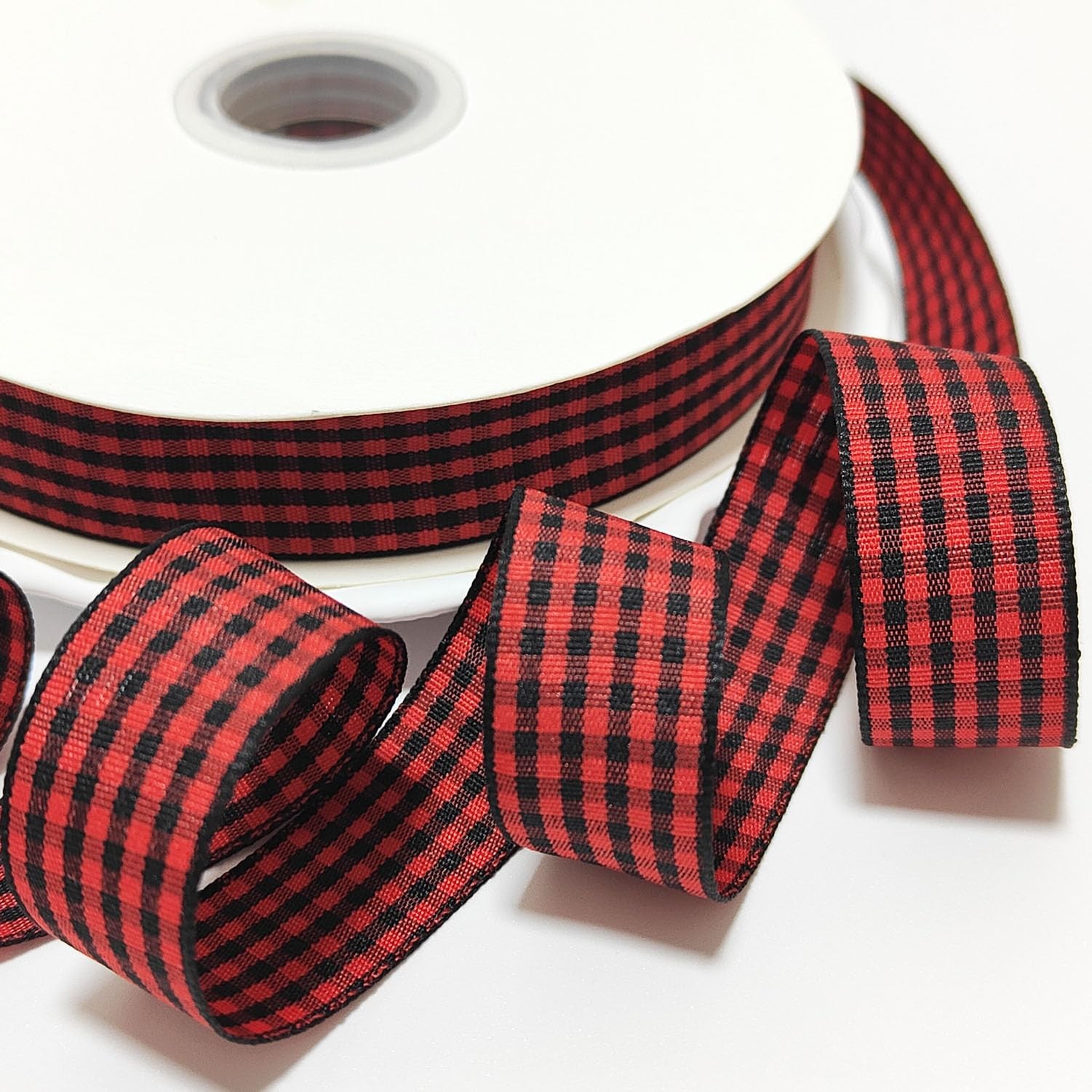 3/4 Inch 50 Yards Black Red Checkered Buffalo Plaid Gingham Ribbon Craft Bows