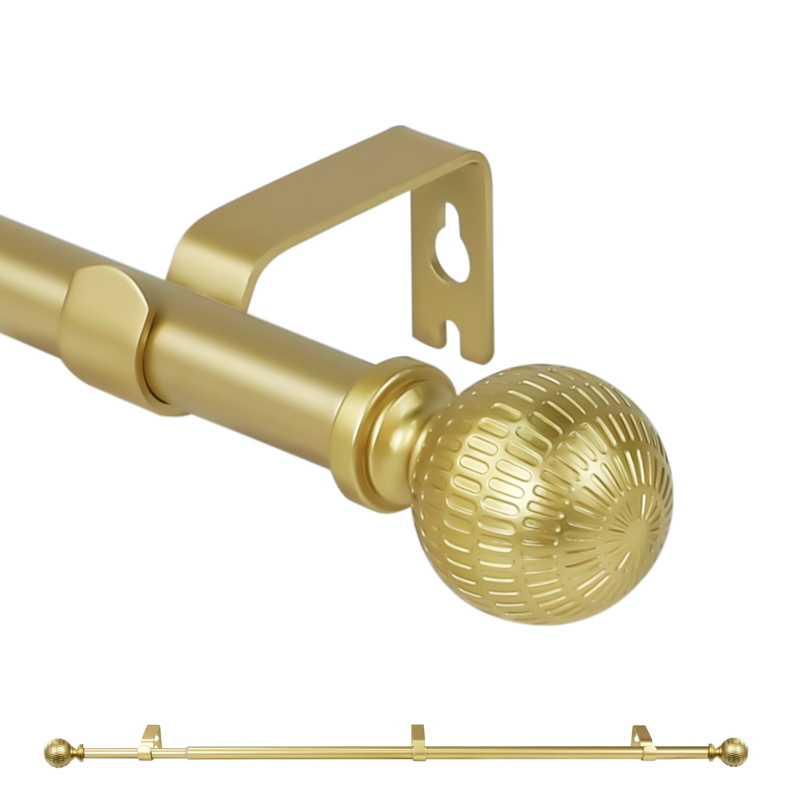 5/8″ Single Telescoping Curtain Rod with Reticulated Ball Finials, 28″-120″