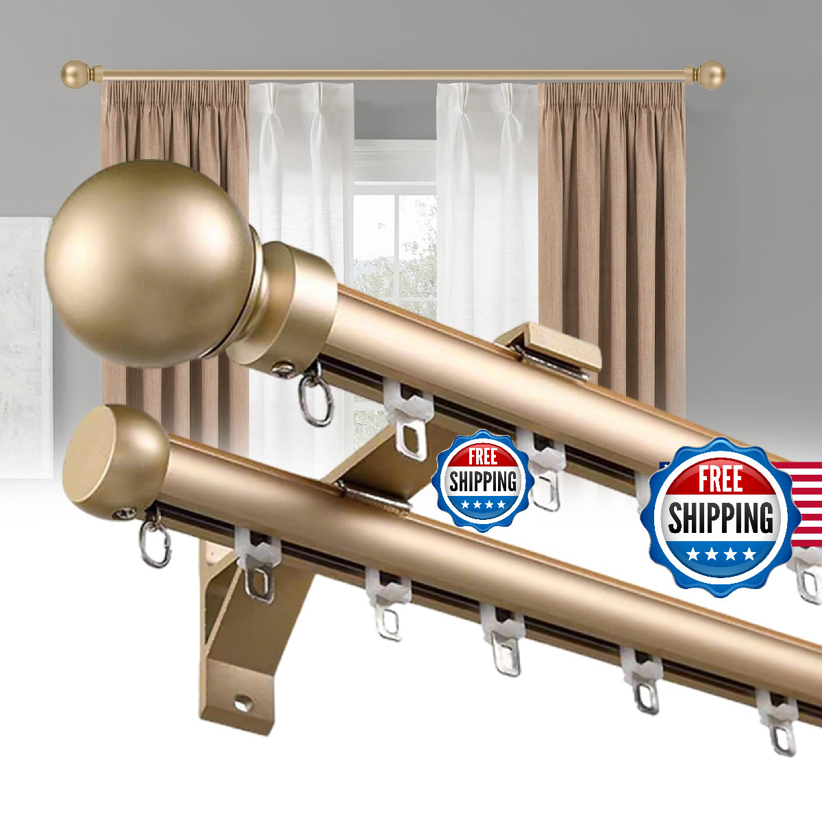 Phustjkl Double Curtain Rods For Windows Heavy Duty Dual Rod Wall Mount Track