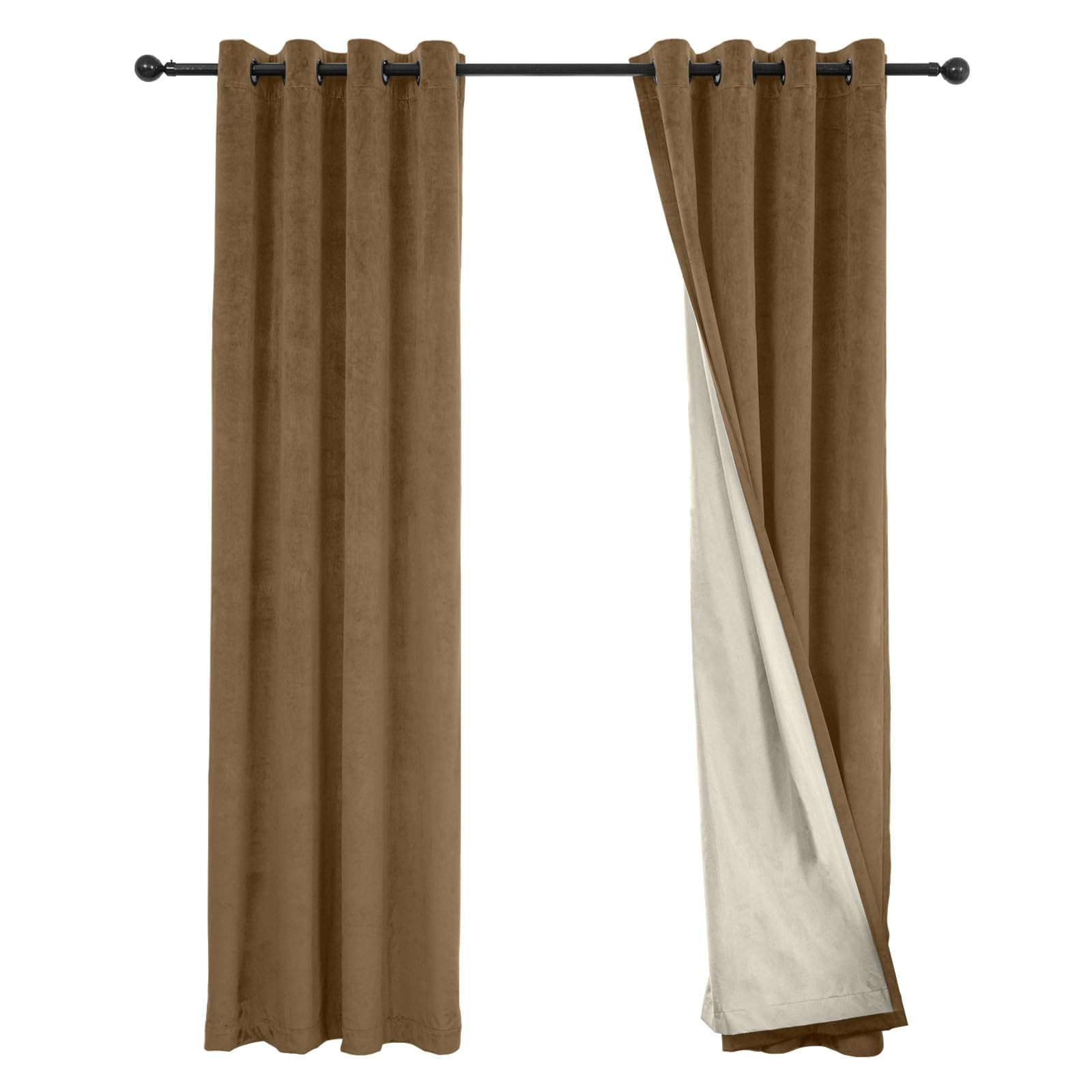 100% Full Blackout Velvet Curtains with Liner 72 inch Long 2 Panels for Livin…