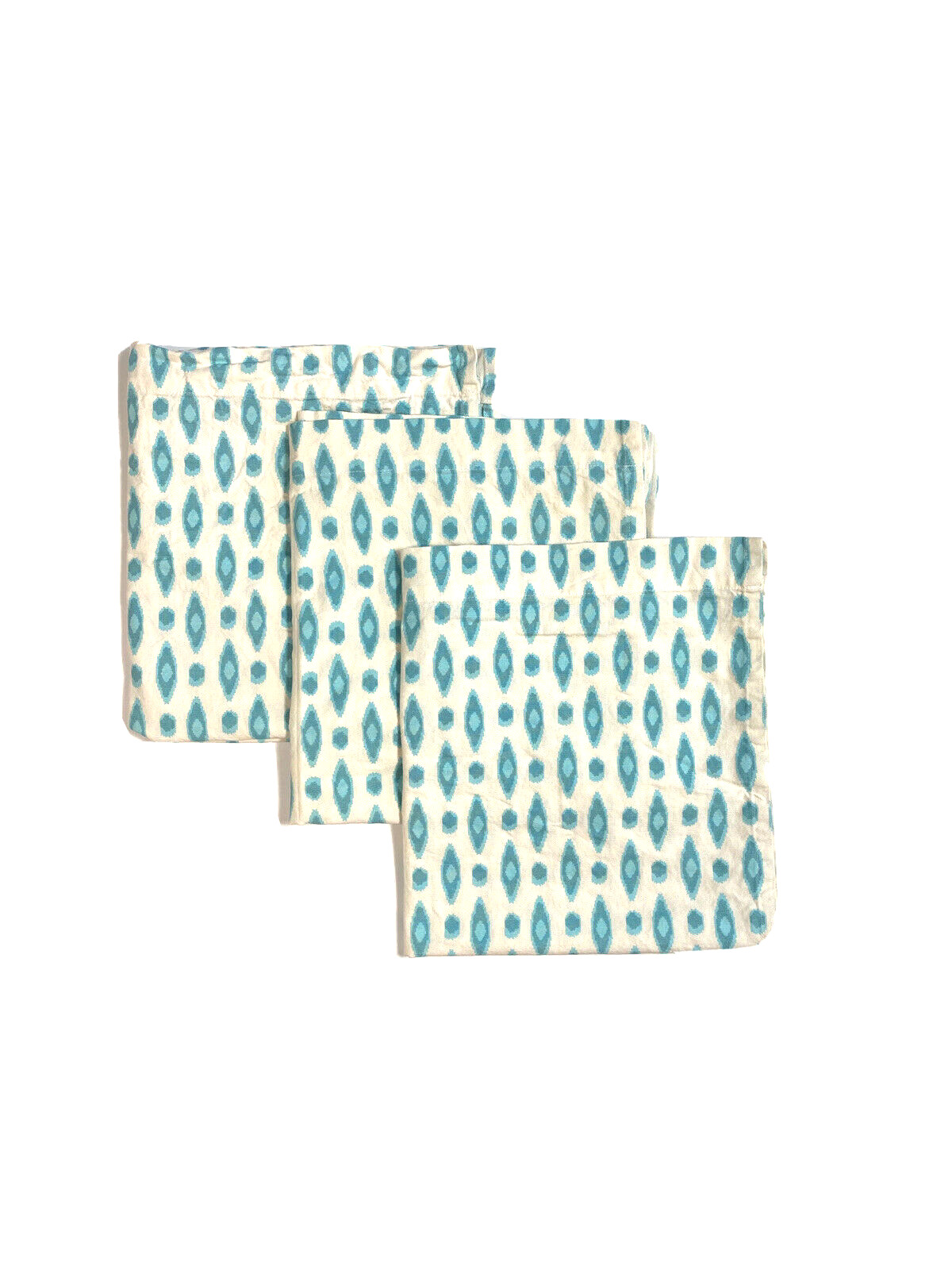 Set 3 Custom Curtains Handmade Canvas Blue Boho Ikat Print Short Valances Cotton