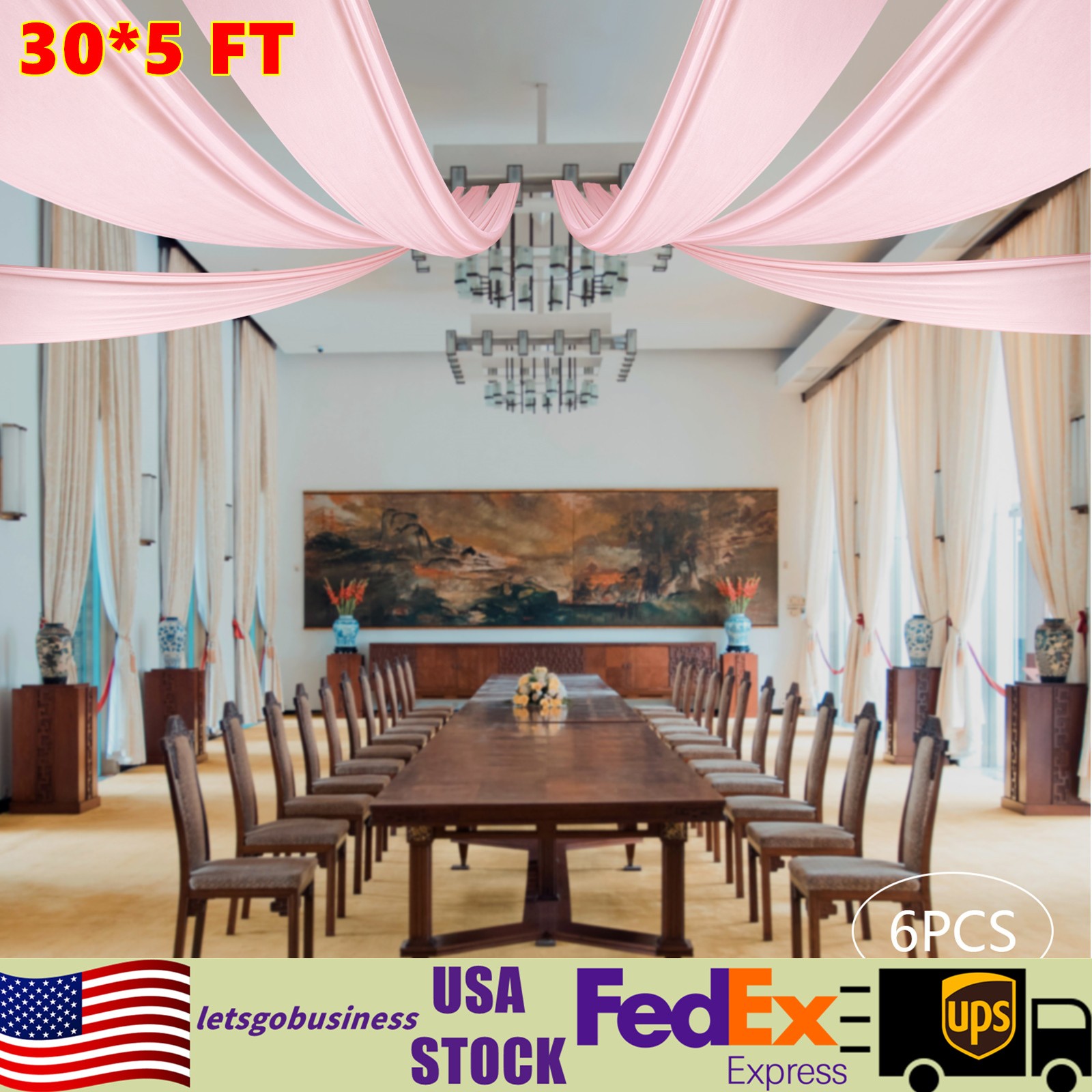 6pcs Pink Sheer Voile Backdrop Ceiling Drapes Draping Decor Chiffon Curtains